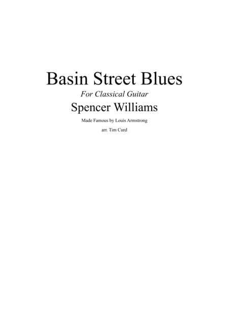 Basin Street Blues For Classical Guitar Sheet Music