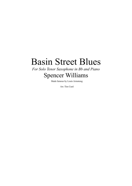 Free Sheet Music Basin Street Blues For Solo Tenor Saxophone And Piano