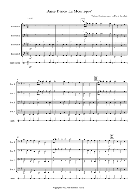 Basse Dance By Susato For Bassoon Quartet Sheet Music