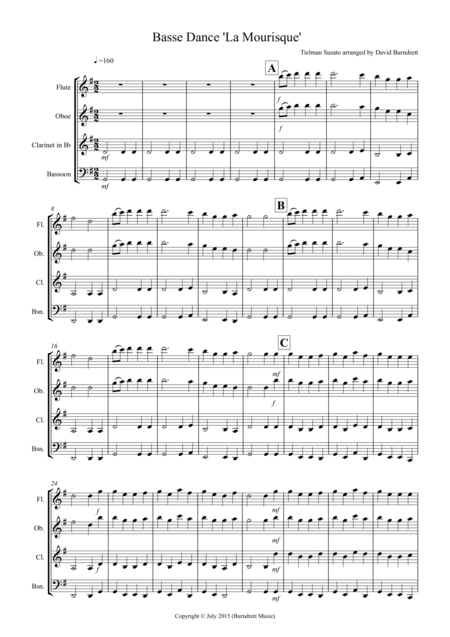 Basse Dance By Susato For Wind Quartet Sheet Music