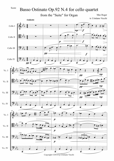 Basso Ostinato Op 92 N 4 For Cello Quartet Sheet Music