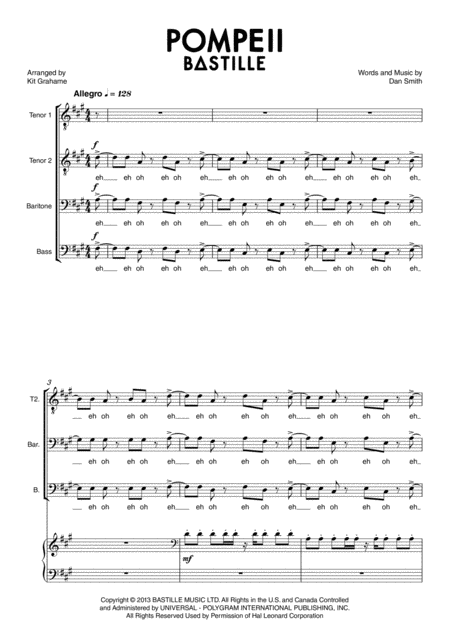 Bastille Pompeii Ttbb Sheet Music