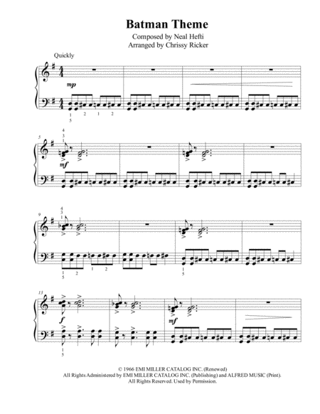 Batman Theme Easy Piano Sheet Music