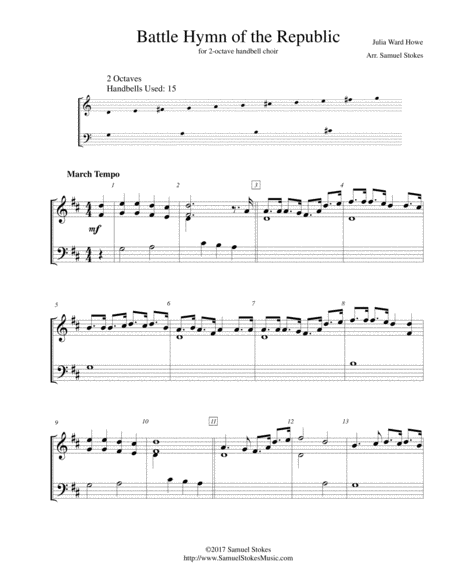 Free Sheet Music Battle Hymn Of The Republic For 2 Octave Handbell Choir