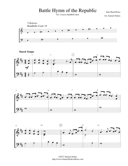 Free Sheet Music Battle Hymn Of The Republic For 3 Octave Handbell Choir