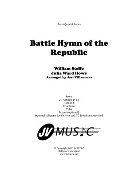 Battle Hymn Of The Republic For Brass Quintet Sheet Music