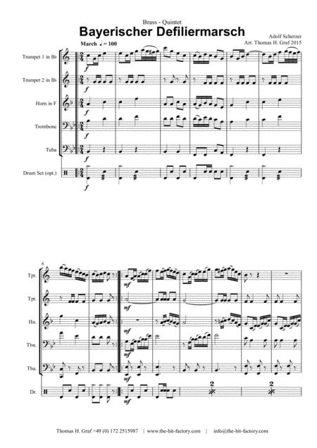 Bayerischer Defiliermarsch German March Oktoberfest Brass Quintet Sheet Music