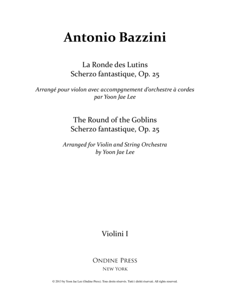 Bazzini Arr Lee The Round Dance Of The Goblins For Violin And String Orchestra Op 25 Set Of Parts Sheet Music