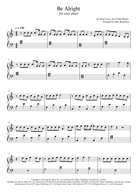 Be Alright Dean Lewis Easy Piano Sheet Music