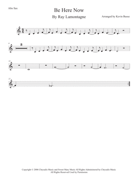 Free Sheet Music Be Here Now Alto Sax Easy Key Of C