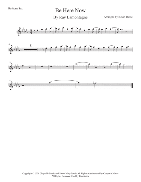 Be Here Now Bari Sax Original Key Sheet Music