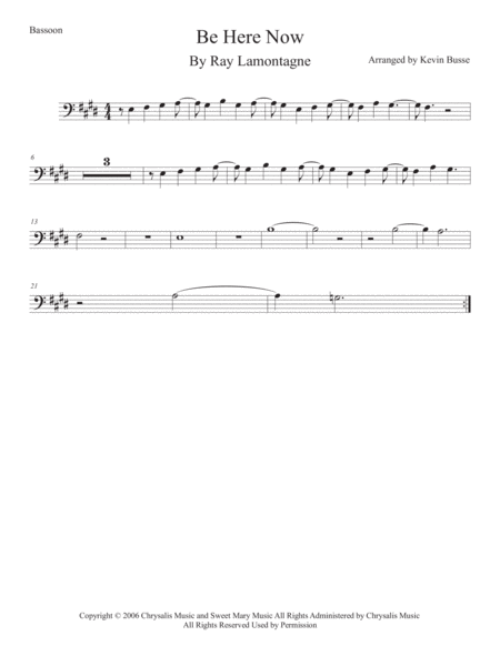 Be Here Now Bassoon Original Key Sheet Music