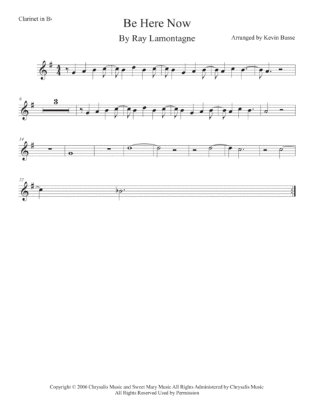 Free Sheet Music Be Here Now Clarinet