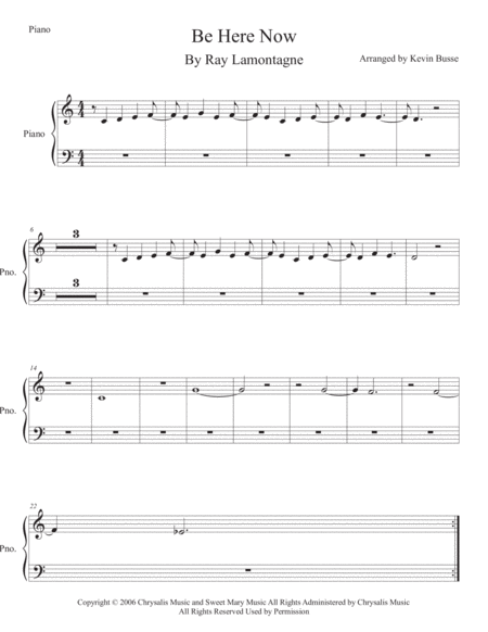 Free Sheet Music Be Here Now Piano Easy Key Of C