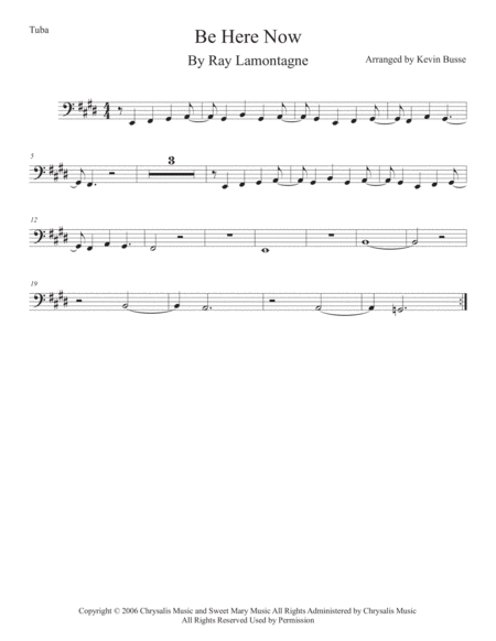 Be Here Now Tuba Original Key Sheet Music