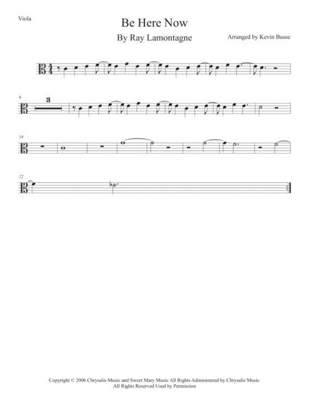 Be Here Now Viola Easy Key Of C Sheet Music