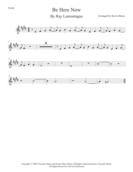 Be Here Now Violin Original Key Sheet Music