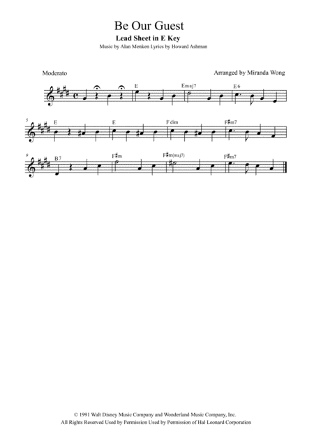 Be Our Guest Alto Saxophone Solo Sheet Music