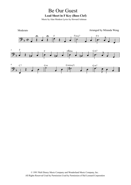 Free Sheet Music Be Our Guest Cello Solo In F Key With Chords Main Theme