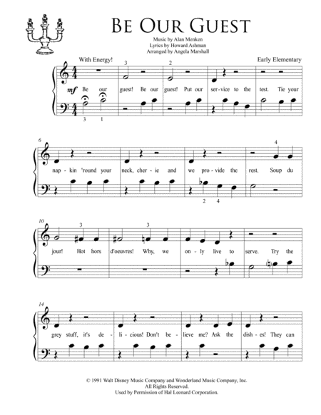 Be Our Guest Early Elementary Piano Easy Sheet Music