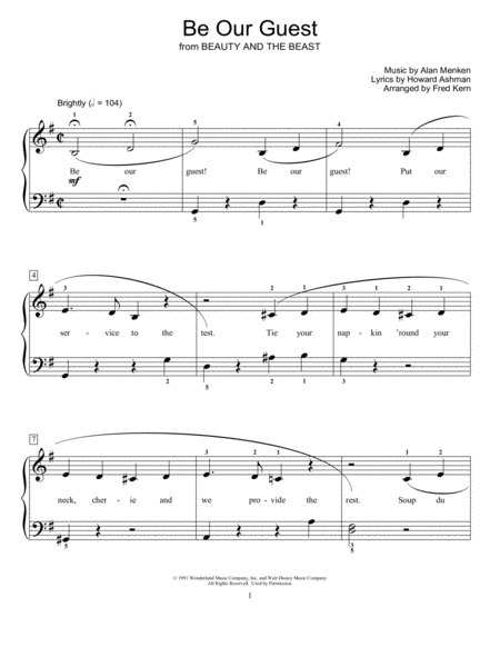 Be Our Guest From Beauty And The Beast Arr Fred Kern Sheet Music