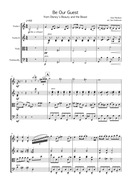 Free Sheet Music Be Our Guest From Disneys Beauty And The Beast String Quartet