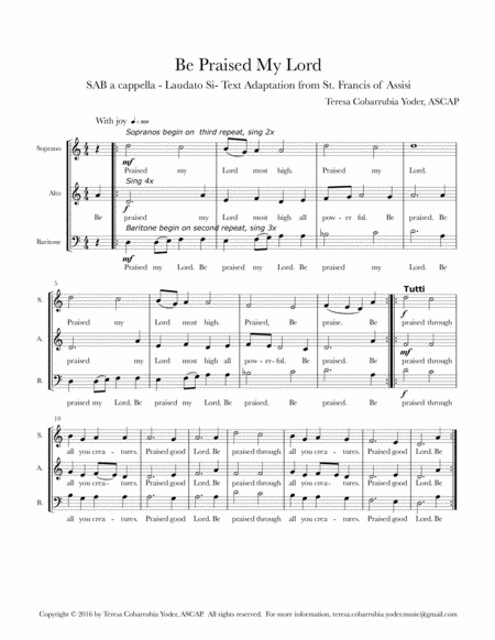Free Sheet Music Be Praised My Lord Sab A Cappella With Permission For Unlimited Copies For Your Choir