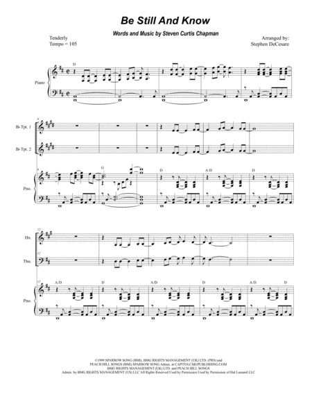 Free Sheet Music Be Still And Know For Brass Quartet And Piano