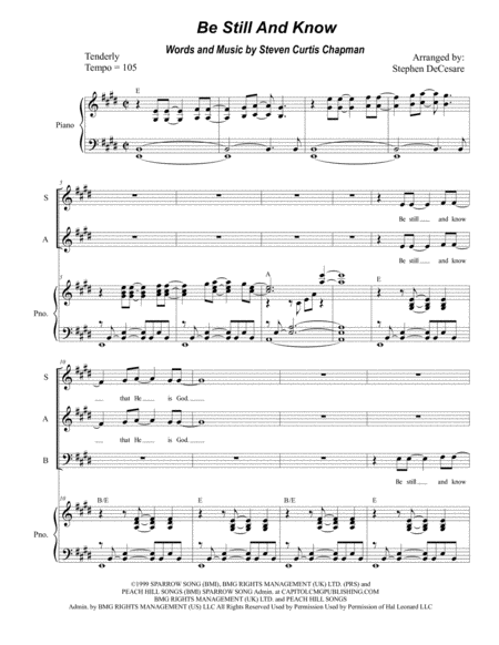Free Sheet Music Be Still And Know For Sab
