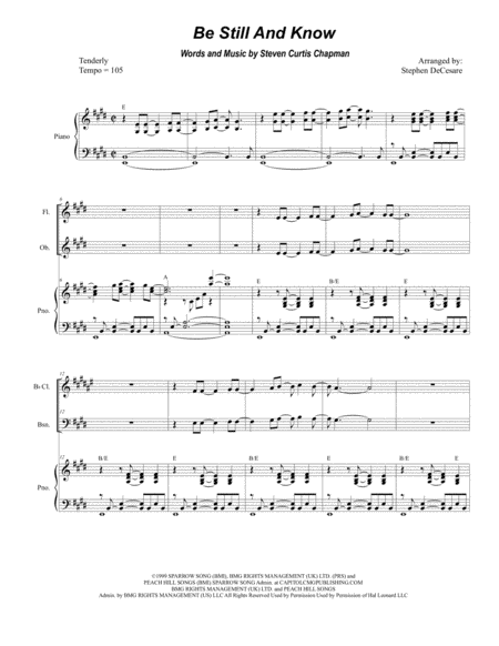 Free Sheet Music Be Still And Know For Woodwind Quartet And Piano