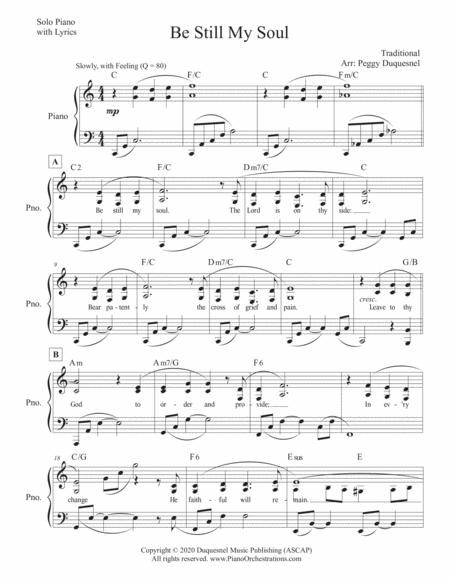 Be Still My Soul Solo Piano With Lyrics Chords Key Of C Sheet Music