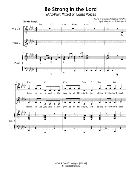 Free Sheet Music Be Strong In The Lord Sa 2 Part