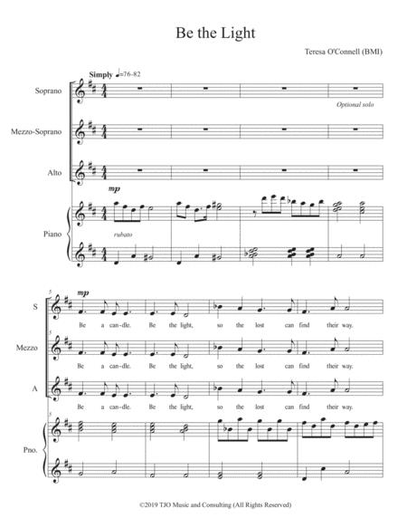 Be The Light For Ssa Voices Reproducible Sheet Music