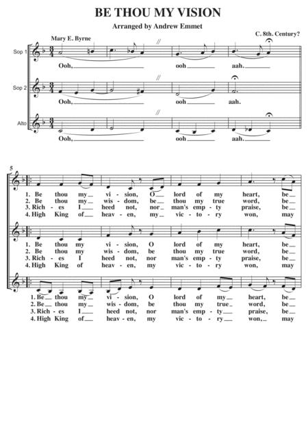 Free Sheet Music Be Thou My Vision A Cappella Ssa