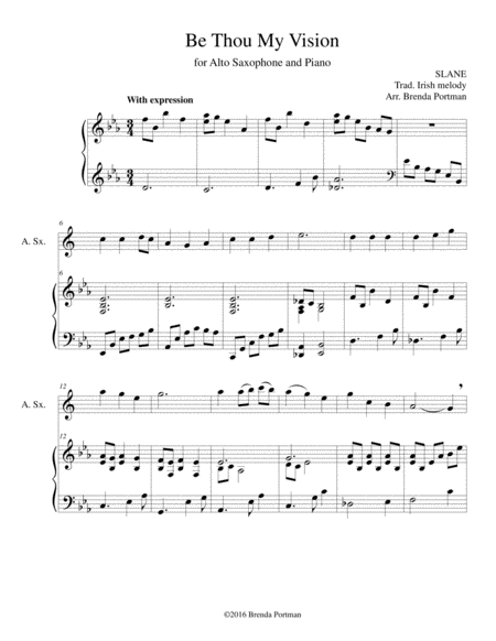 Free Sheet Music Be Thou My Vision Alto Sax Piano Arr Brenda Portman