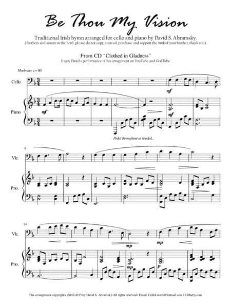 Free Sheet Music Be Thou My Vision Arr For Cello And Piano