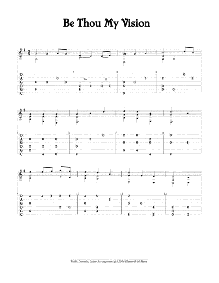 Free Sheet Music Be Thou My Vision For Fingerstyle Guitar Tuned Cgdgad