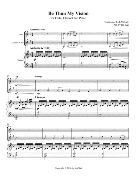 Be Thou My Vision For Flute Clarinet And Piano Sheet Music