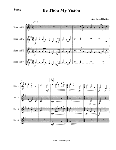 Be Thou My Vision For Horn Quartet Sheet Music