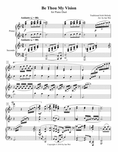 Free Sheet Music Be Thou My Vision For Piano Duet