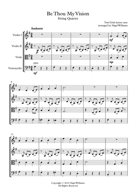 Free Sheet Music Be Thou My Vision For String Quartet