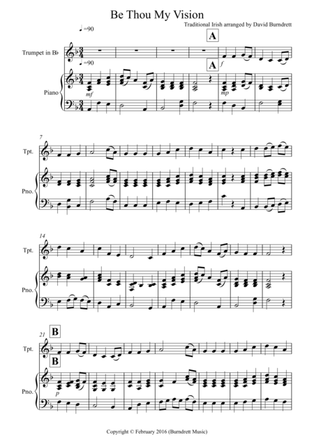 Free Sheet Music Be Thou My Vision For Trumpet And Piano