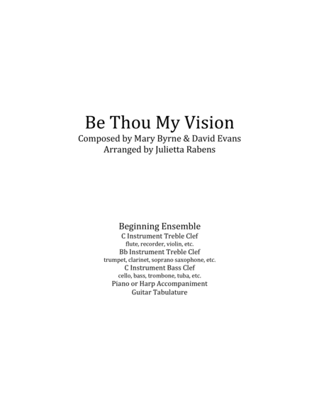 Be Thou My Vision In G Major For Easy Ensemble Sheet Music