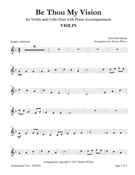 Be Thou My Vision Violin And Cello Duet With Piano Accompaniment Sheet Music