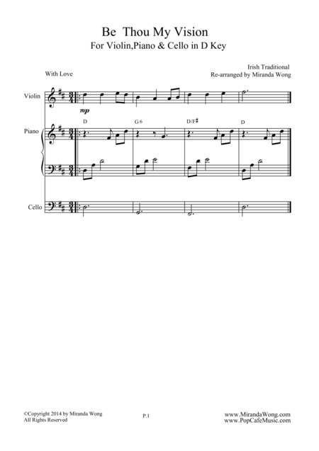 Free Sheet Music Be Thou My Vision Violin Piano And Cello Romantic Version