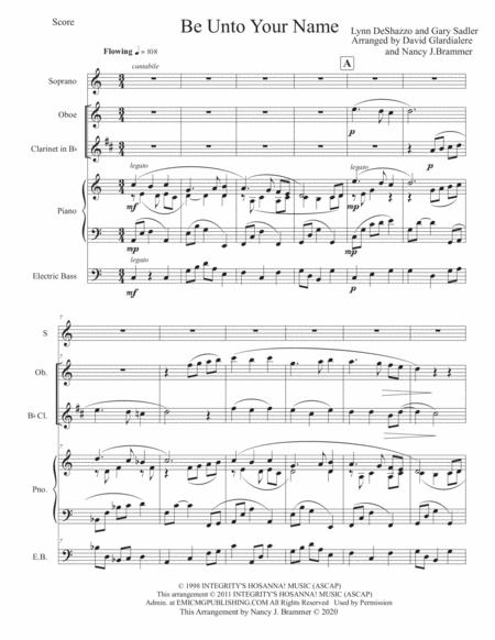 Free Sheet Music Be Unto Your Name For Voice Oboe Clarinet Piano And Bass