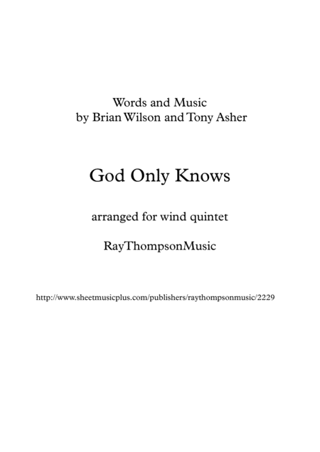 Beach Boys God Only Knows Wind Quintet Sheet Music