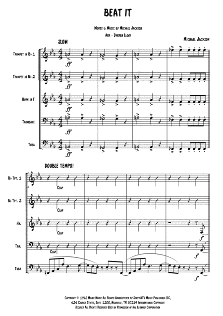 Beat It For Brass Quintet Sheet Music