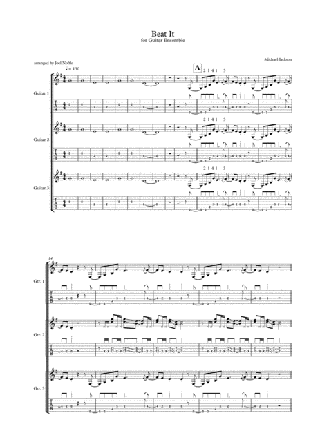 Free Sheet Music Beat It For Guitar Ensemble