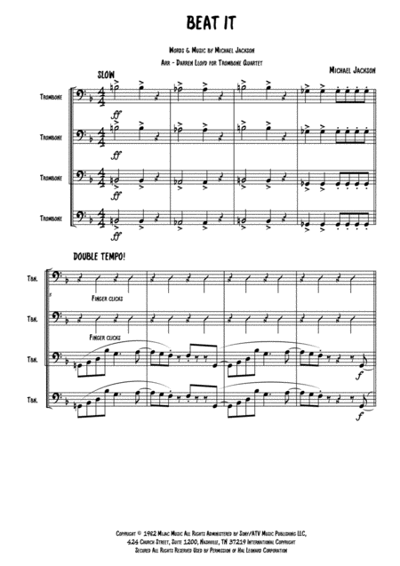 Beat It Trombone Quartet Sheet Music
